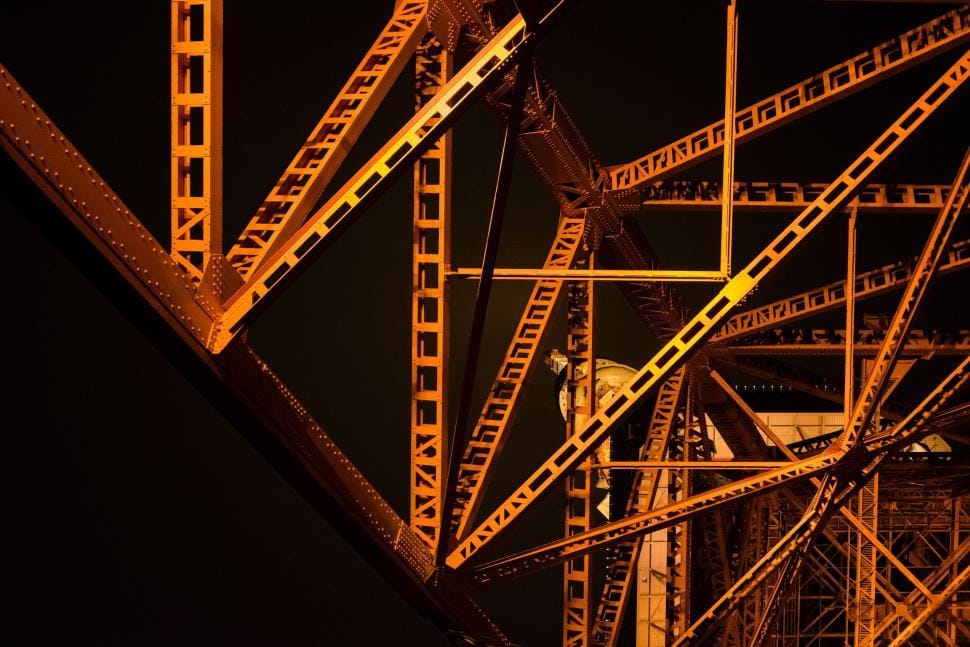 Steel framing at night